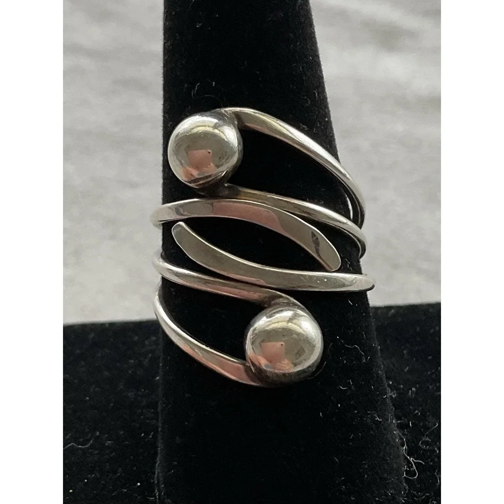 Vintage ATI Mexico 925 Sterling Silver Modernist Bypass Ring Size 7.75